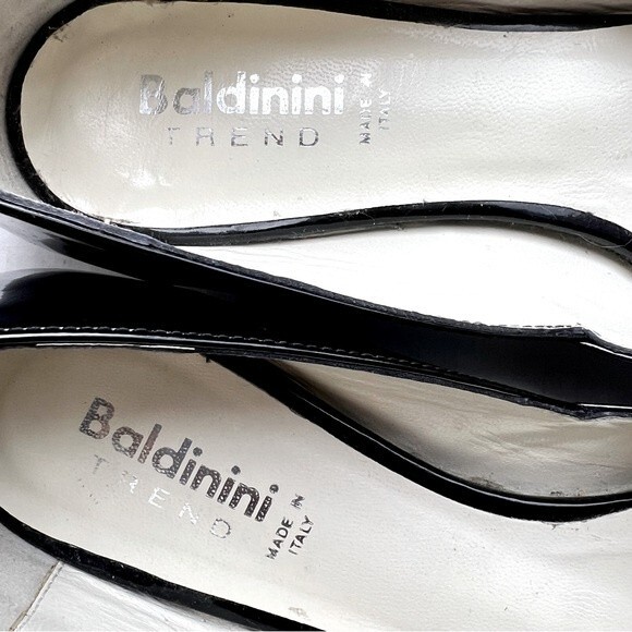 Baldinini Trend Black Patent Leather Jeweled Flats w/ Peep Toe Women EU 35 US 5 - Picture 12 of 15